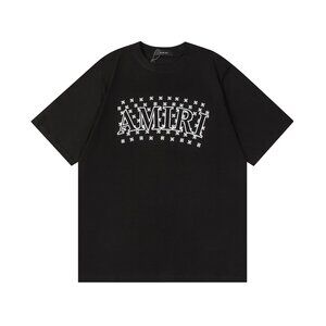AMIRI Black Short Sleeve Logo Tee with White Print